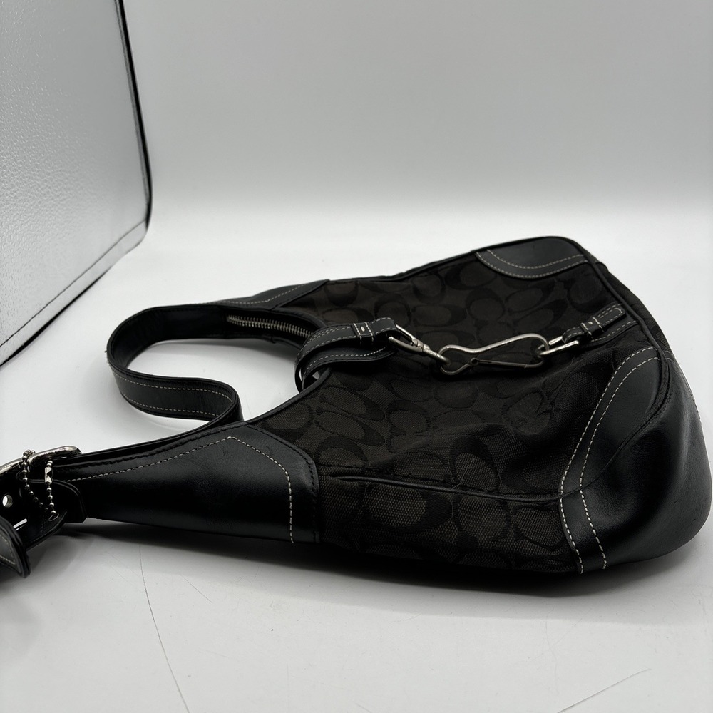 Coach Hamptons Hobo Handbag Shoulder Bag Signature Black 8K02 VTG READ - Picture 6 of 16